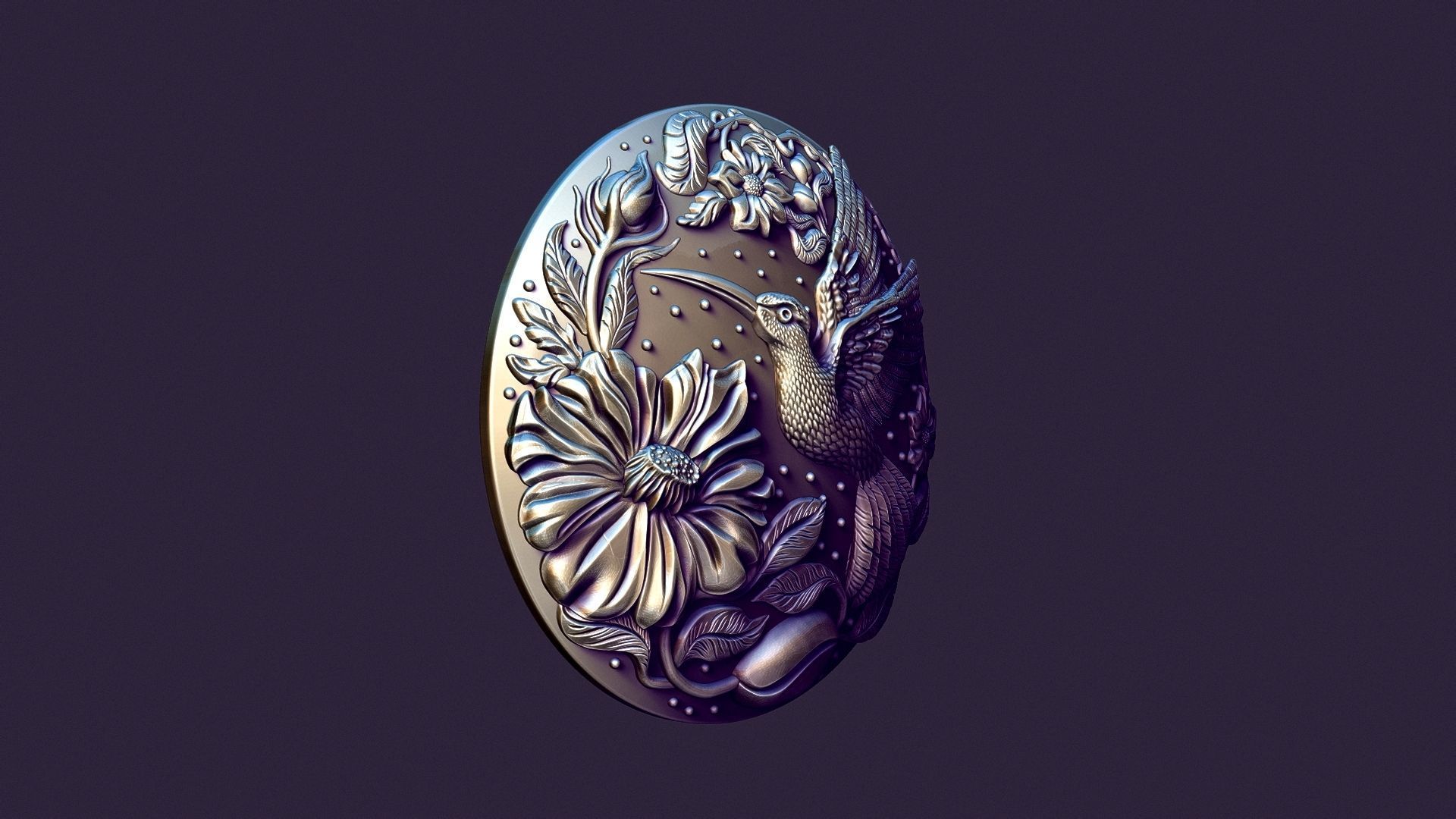 Hummingbird medallion for casting 3D print model_1