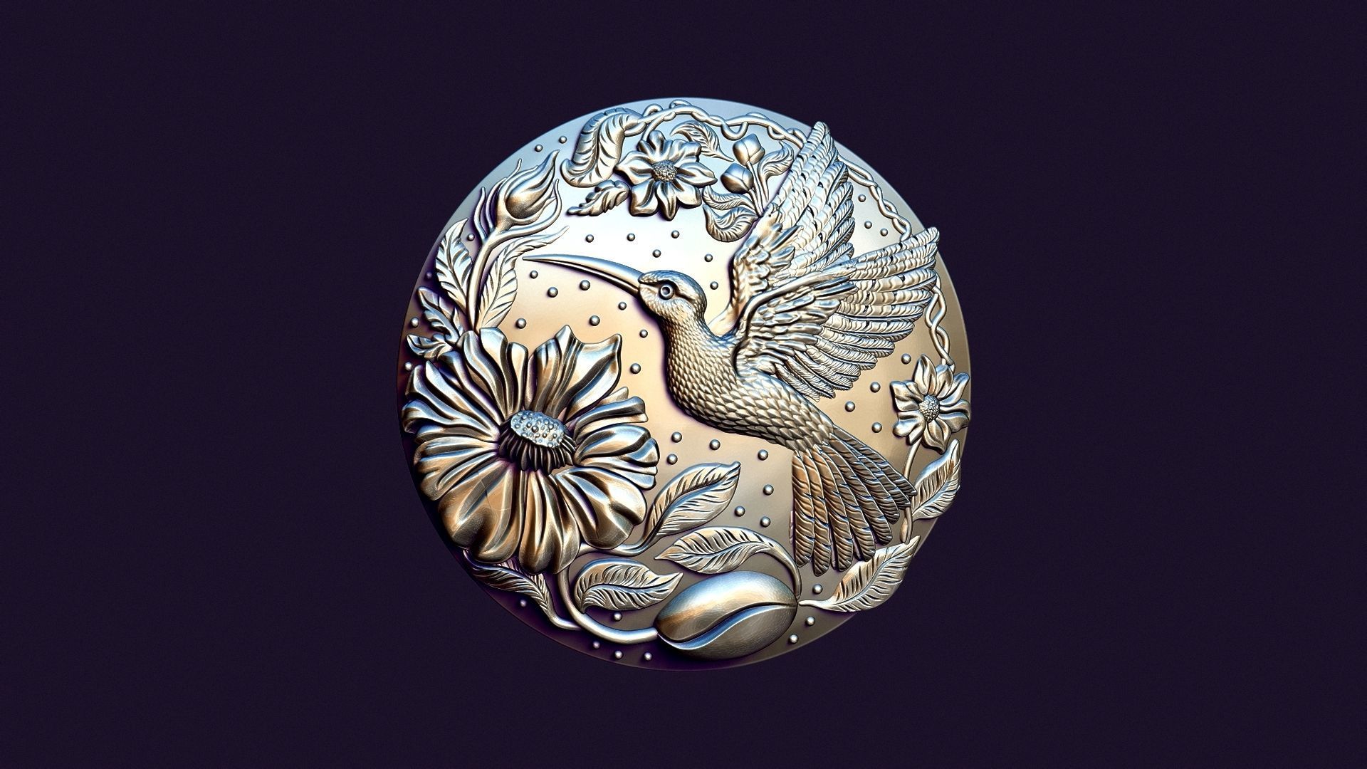 Hummingbird medallion for casting 3D print model_7