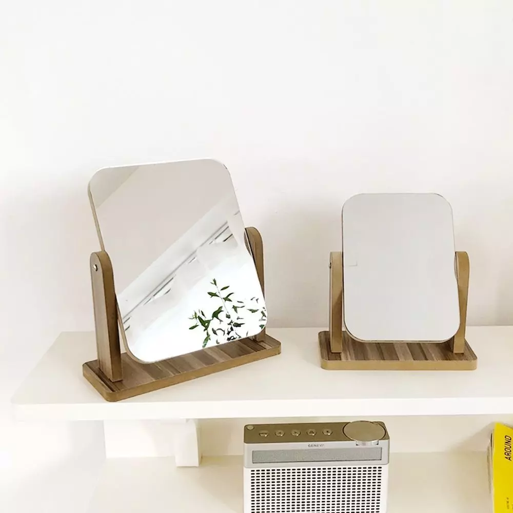 Classic Wood Desk Mirror Solid Wood 3D model_0