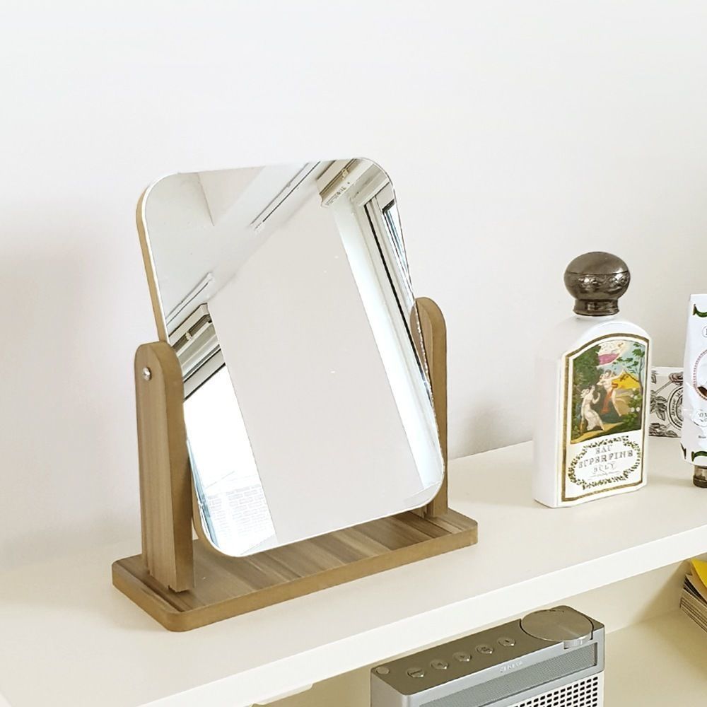 Classic Wood Desk Mirror Solid Wood 3D model_2