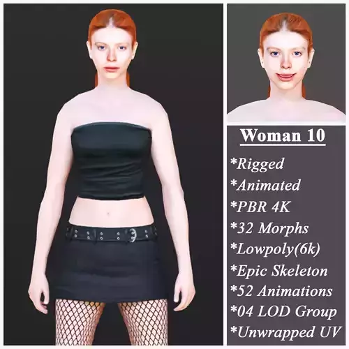 Woman 10 With 52 Animations 32 Morphs Low-poly 3D model