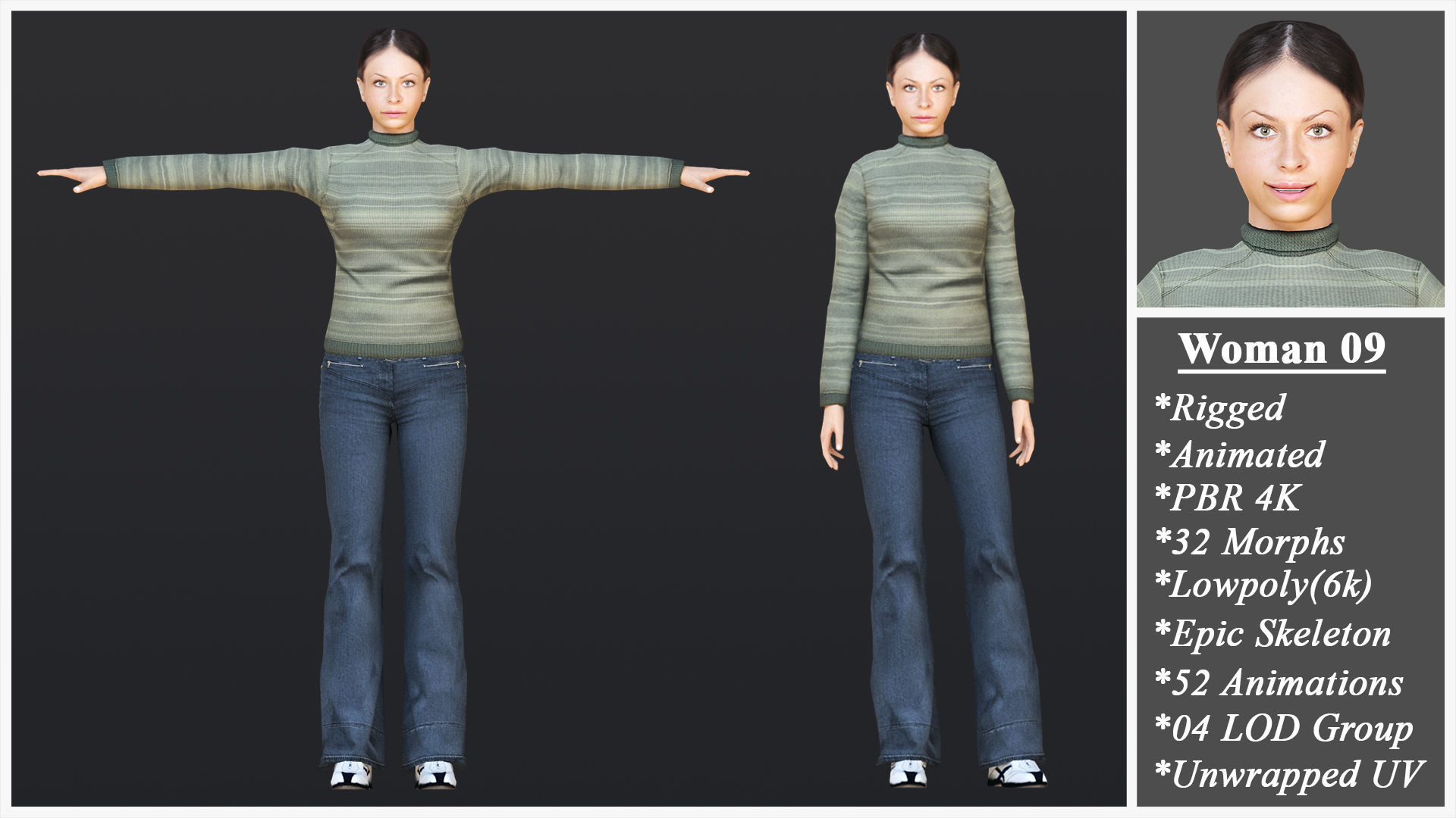 Woman 6 To 10 With 52 Animations 32 Morphs 3D Model Collection_5