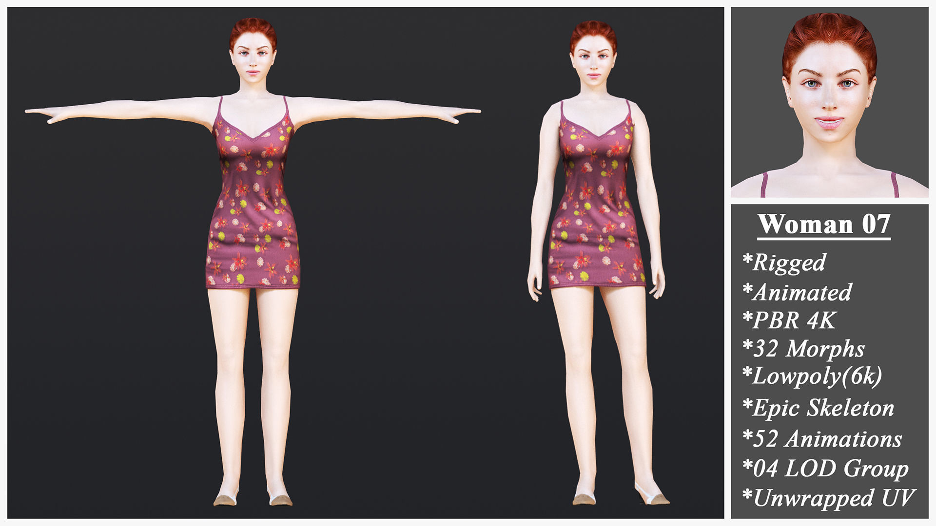 Woman 6 To 10 With 52 Animations 32 Morphs 3D Model Collection_3