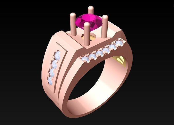 Diamond Rings - Mens Ring - N191 3D print model