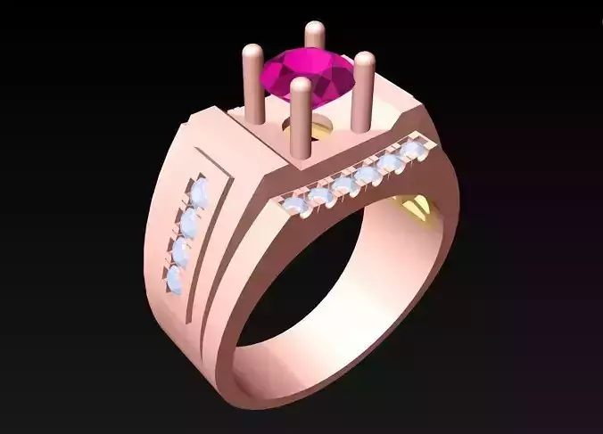 Diamond Rings - Mens Ring - N191 3D print model