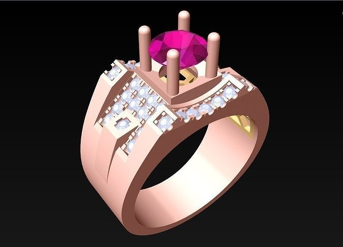 Diamond Rings - Mens Ring - N245 3D print model