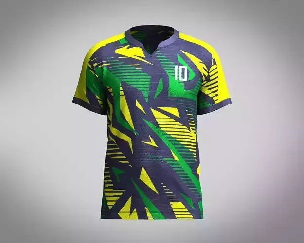 Mens Soccer Green yellow and Blue Jersey Player-10