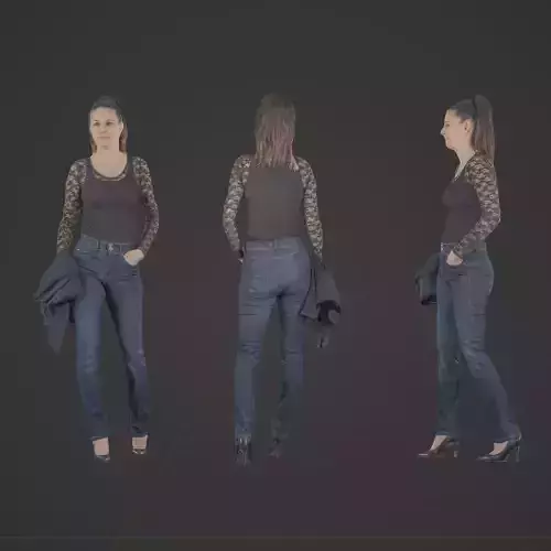 Walking business woman with suit - photorealistic posed 3 scan 3D model
