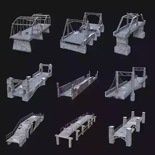 BRIDGE POSTAPO POST APO ROAD RAIL RIVER PASSING COLLECTION PACK Low-poly 3D model
