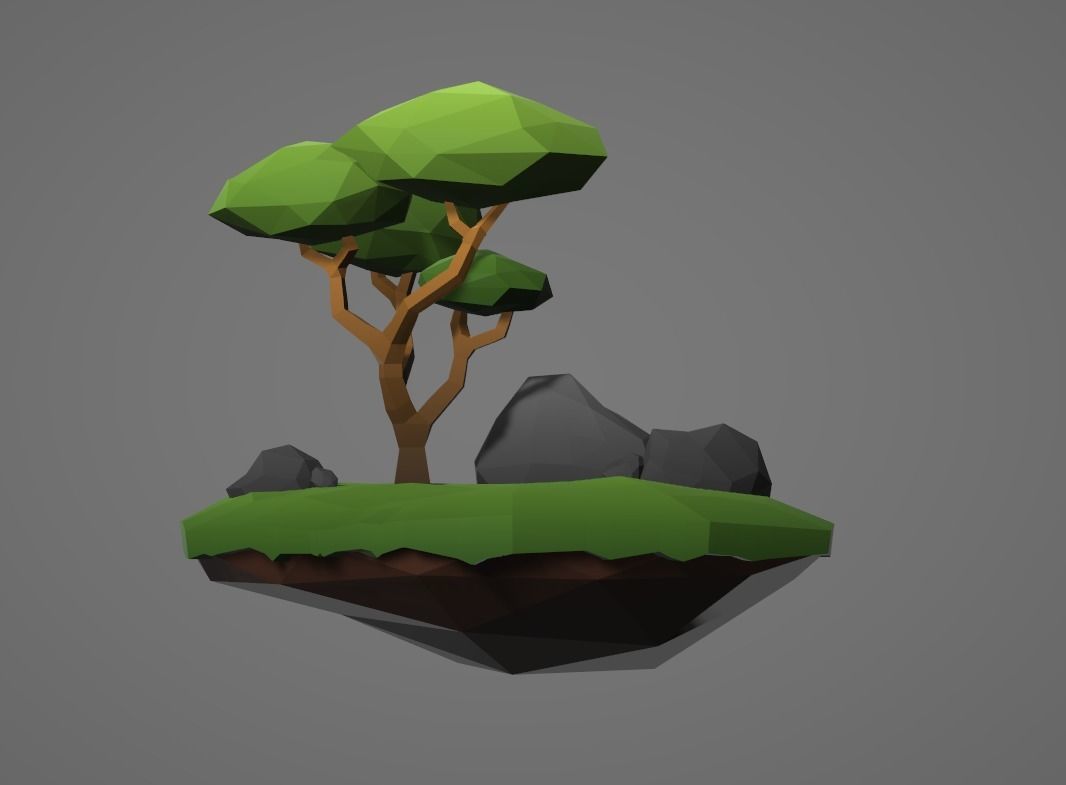 Mini Island With Tree and Rocks Free low-poly 3D model_3