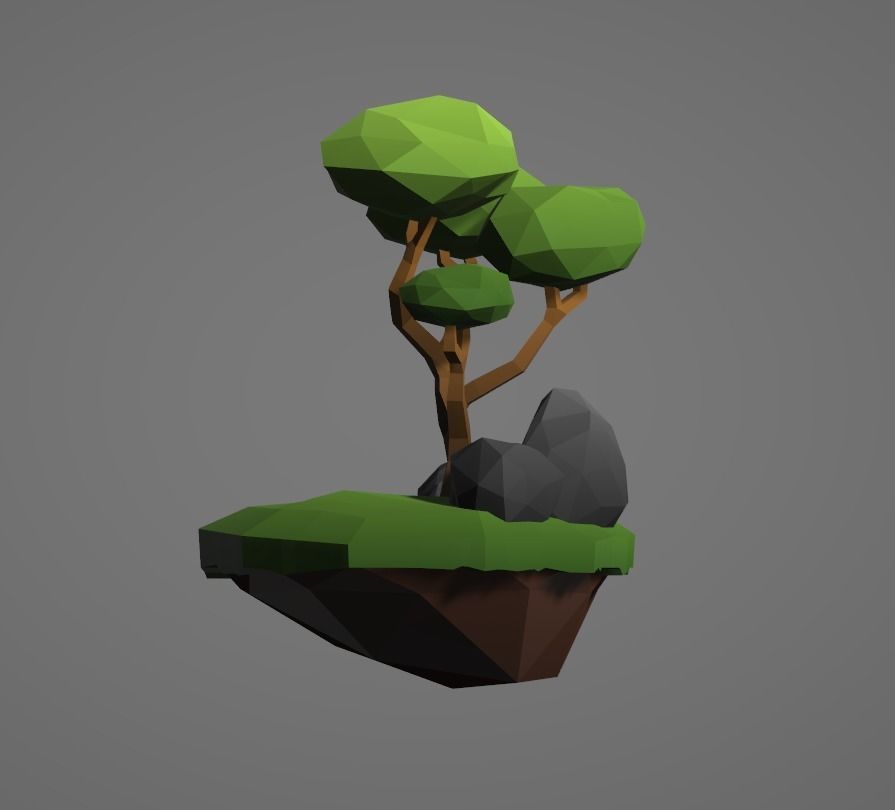 Mini Island With Tree and Rocks Free low-poly 3D model_5