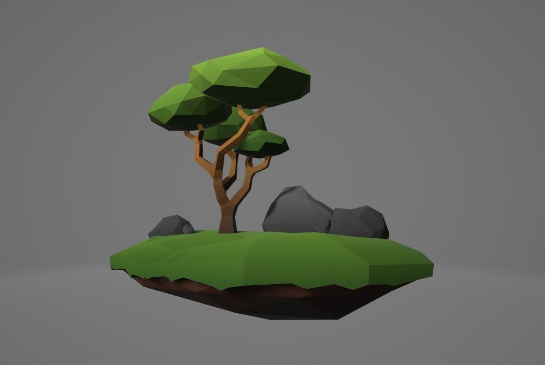 Mini Island With Tree and Rocks Free low-poly 3D model_2