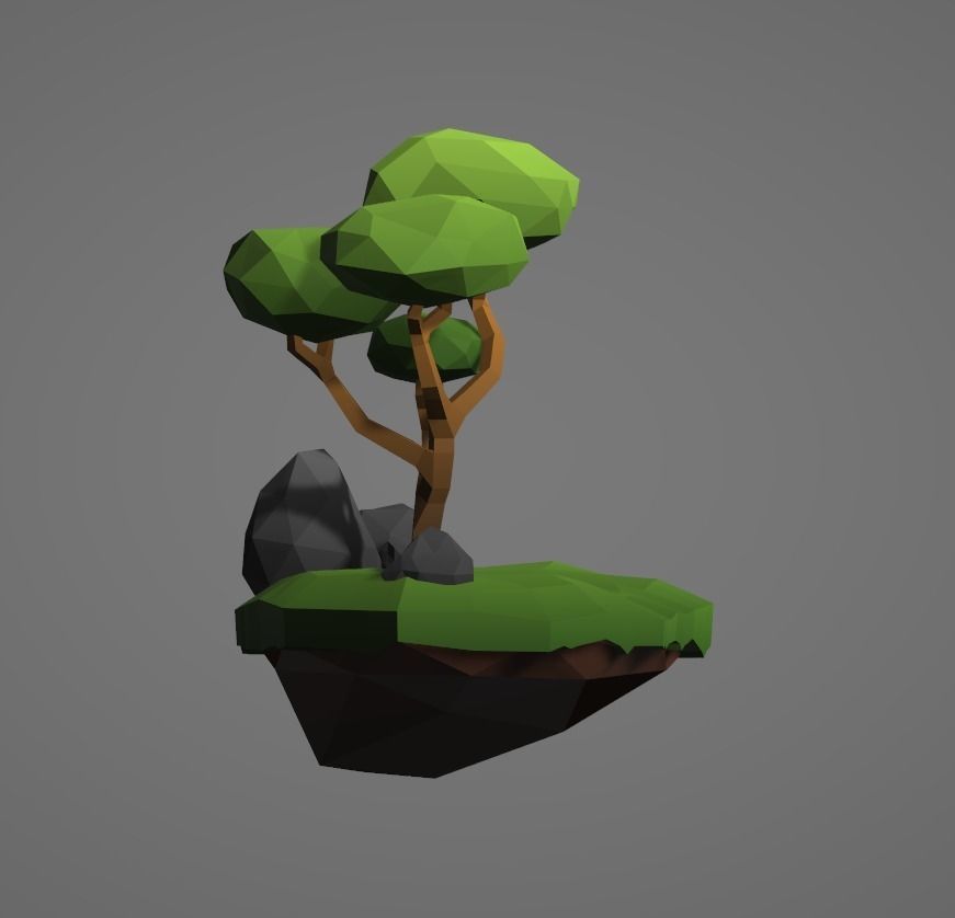 Mini Island With Tree and Rocks Free low-poly 3D model_4