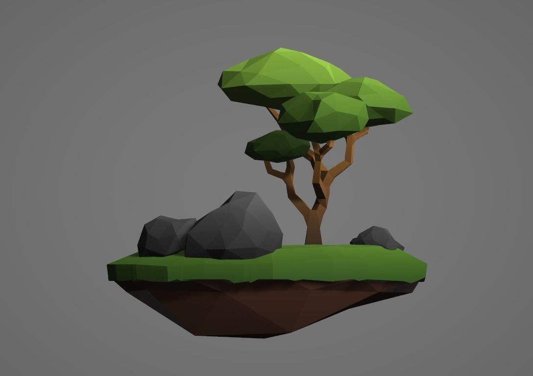 Mini Island With Tree and Rocks Free low-poly 3D model_6