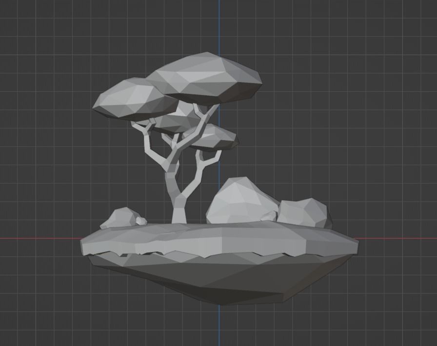 Mini Island With Tree and Rocks Free low-poly 3D model_11