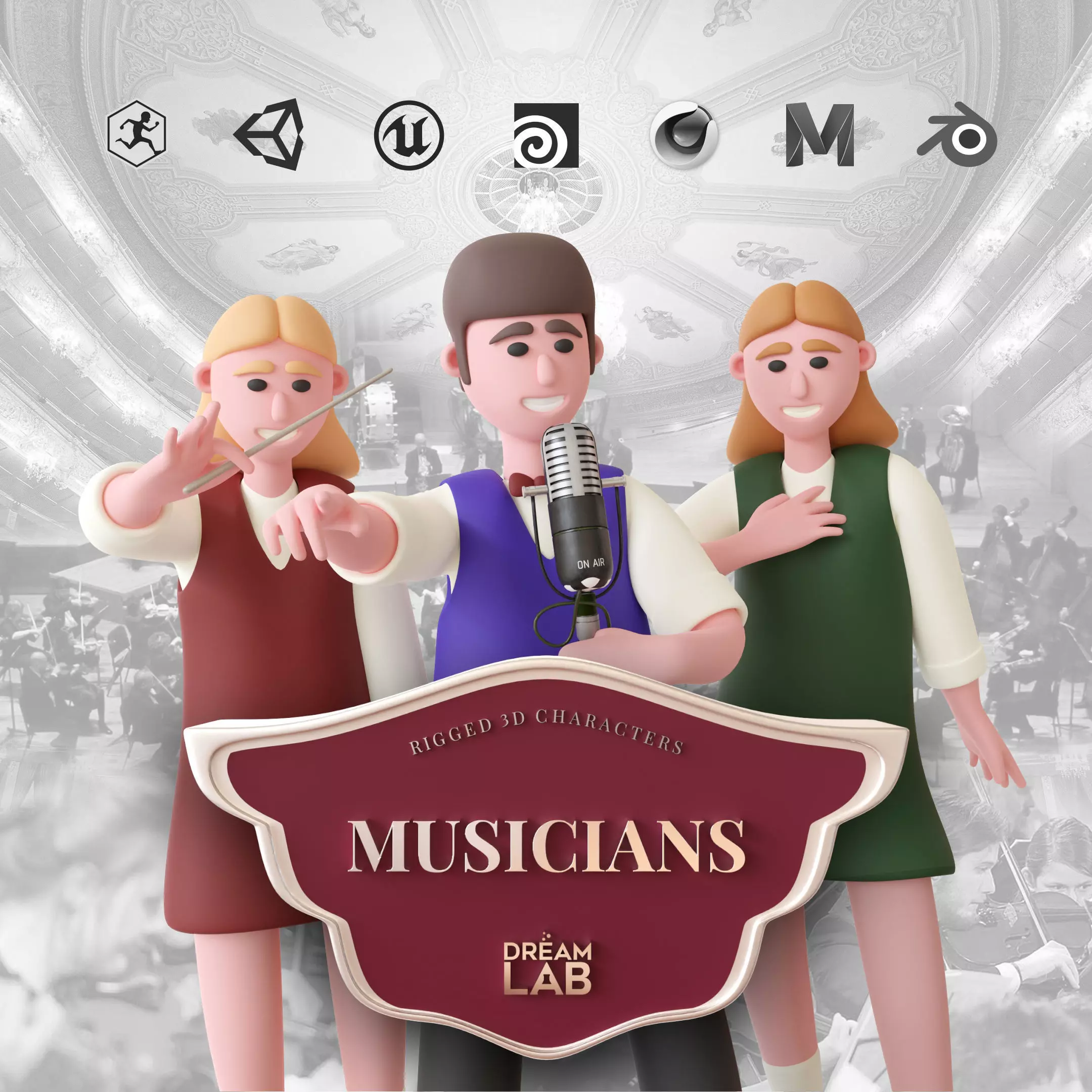 Musicians - Rigged 3D Characters 12 Animations Low-poly 3D model_0