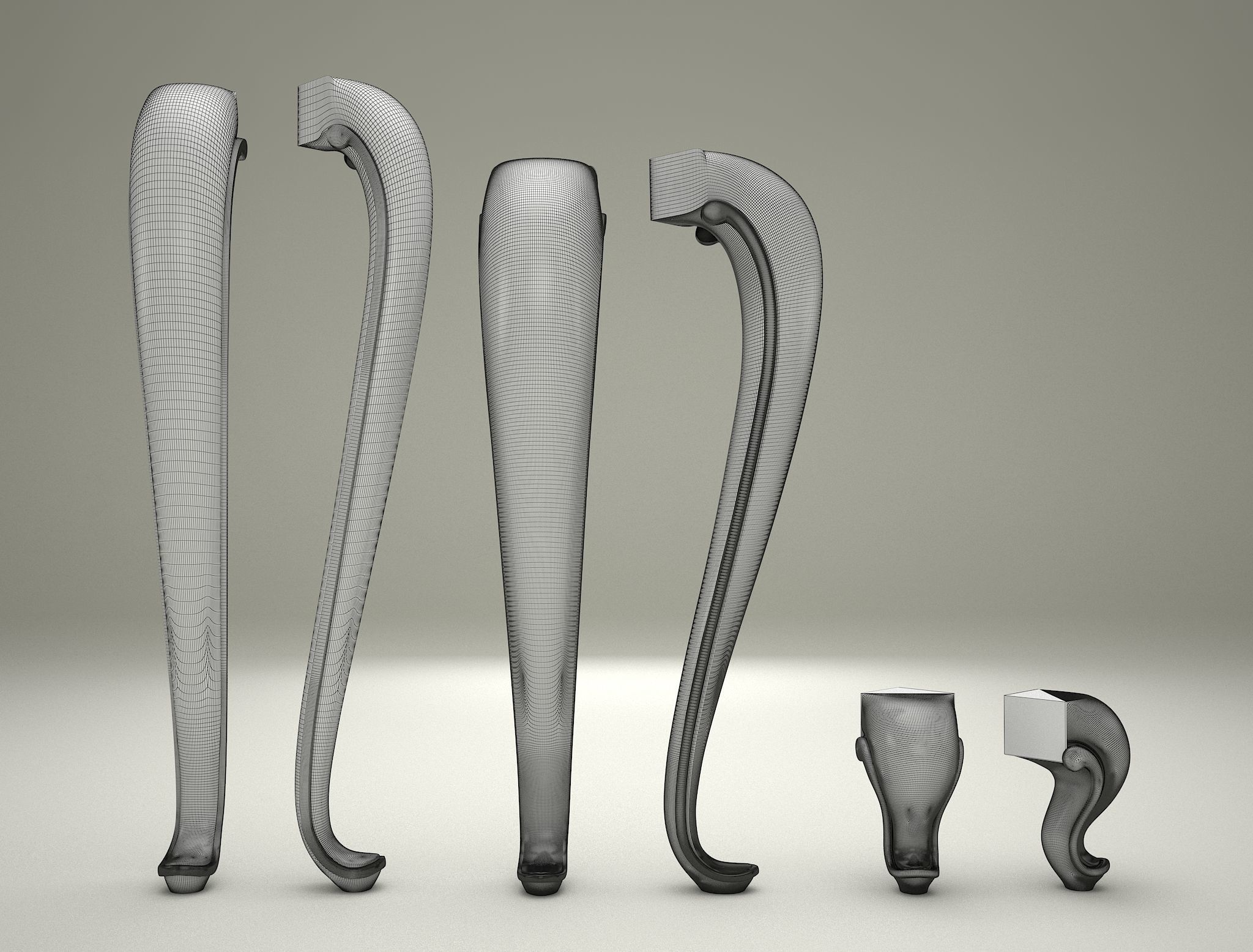 3D model Furniture Legs Cabriole 3 Sizes 3D model_4