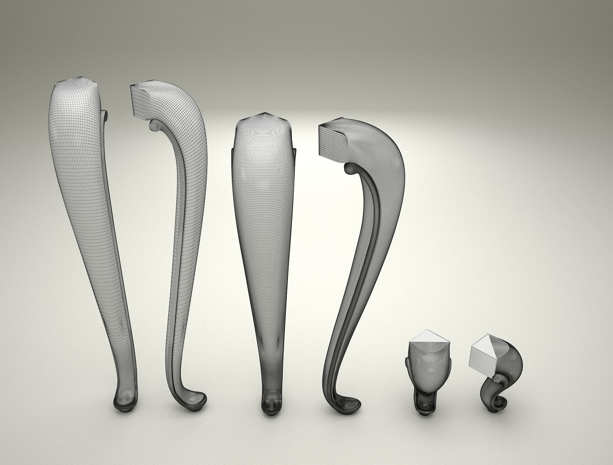 3D model Furniture Legs Cabriole 3 Sizes 3D model_6