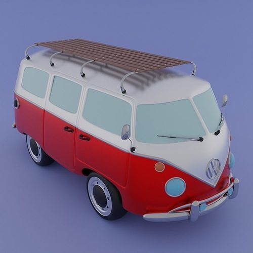 VW T1 3d cartoon model Low-poly 3D model