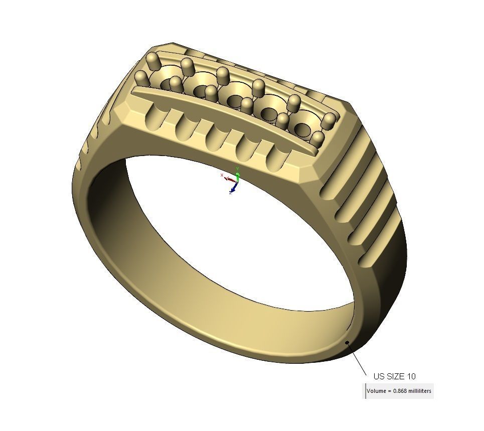 Diamond round top undulated signet US sizes 7to10 3D print model_15