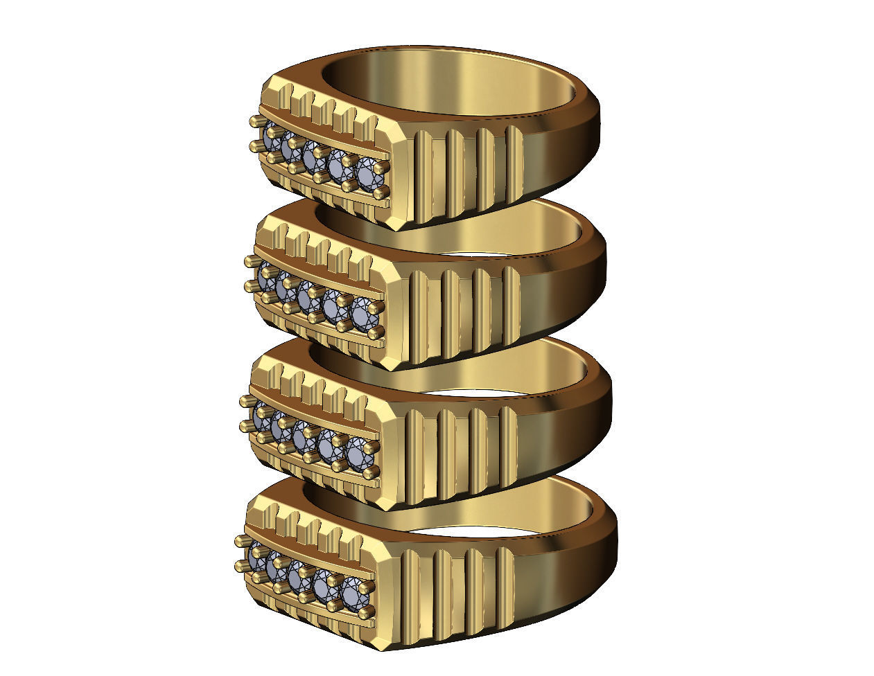 Diamond round top undulated signet US sizes 7to10 3D print model_3