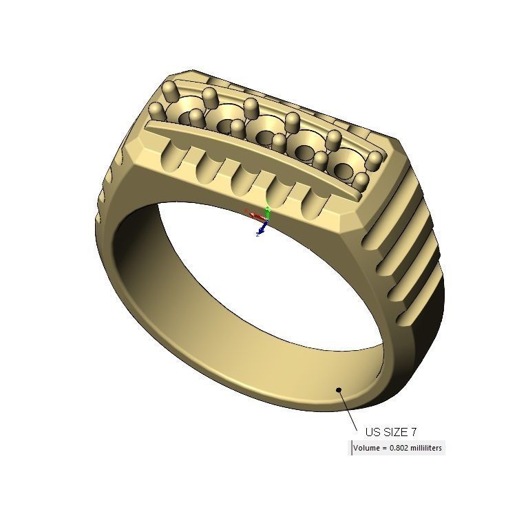 Diamond round top undulated signet US sizes 7to10 3D print model_9