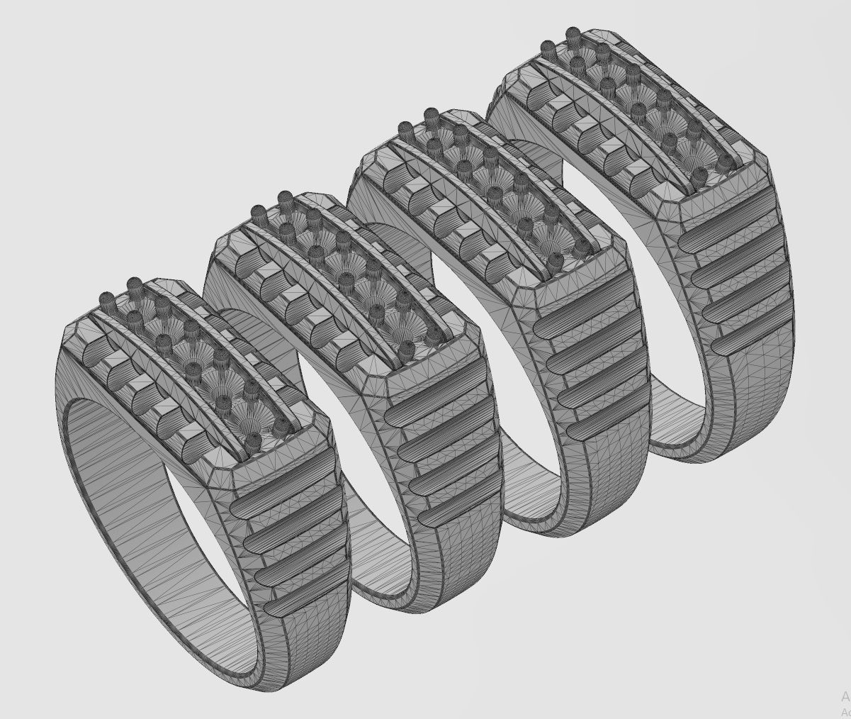 Diamond round top undulated signet US sizes 7to10 3D print model_11