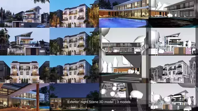 Exterior  night Scene 3D model 