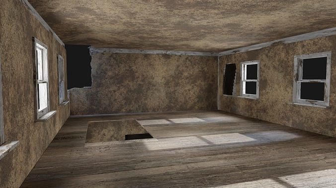 HOUSE BUILDING POSTAPO POST APO DESTROYED WOODEN OLD RUIN CITY Low-poly 3D model 7