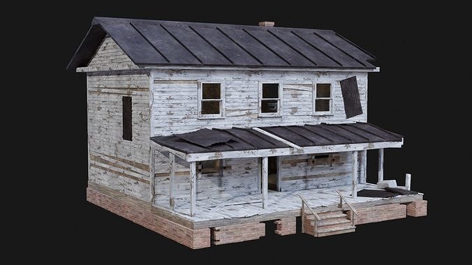 HOUSE BUILDING POSTAPO POST APO DESTROYED WOODEN OLD RUIN CITY Low-poly 3D model 3