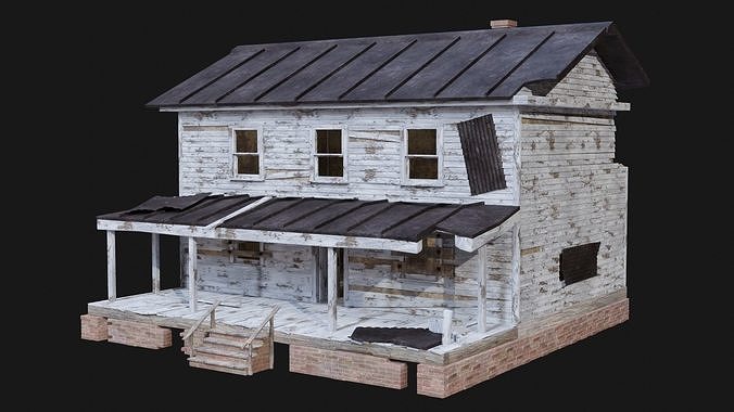 HOUSE BUILDING POSTAPO POST APO DESTROYED WOODEN OLD RUIN CITY Low-poly 3D model 2