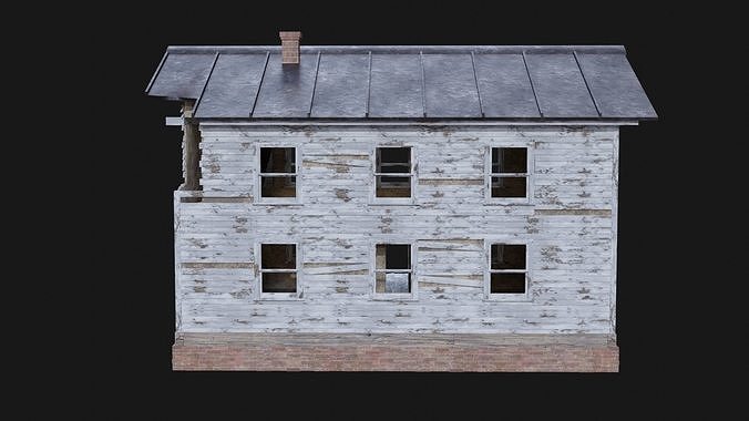 HOUSE BUILDING POSTAPO POST APO DESTROYED WOODEN OLD RUIN CITY Low-poly 3D model 4