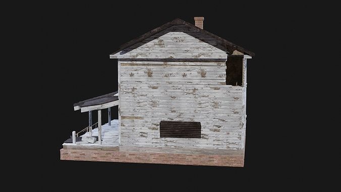 HOUSE BUILDING POSTAPO POST APO DESTROYED WOODEN OLD RUIN CITY Low-poly 3D model 5
