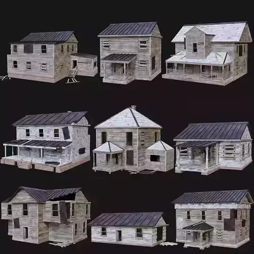HOUSE BUILDING POSTAPO POST APO DESTROYED WOODEN OLD RUIN CITY Low-poly 3D model