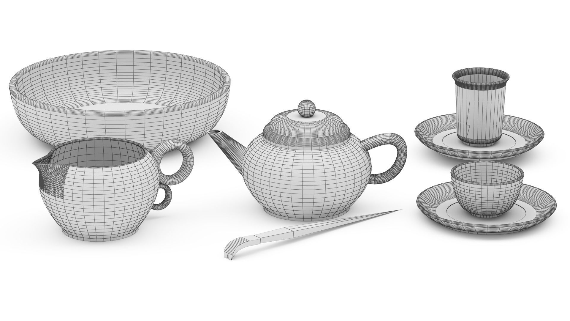 Chinese traditional ceremony tea set 3D model_9