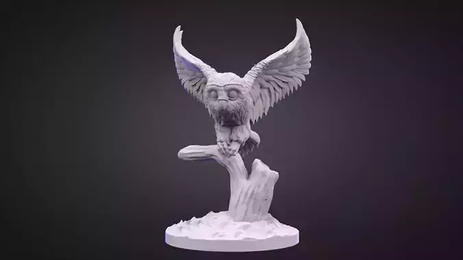 Owl Sculpture on Branch 3D print model