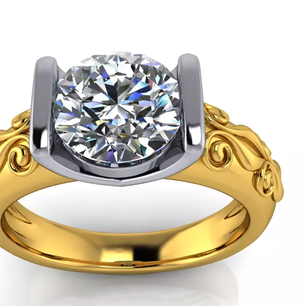 Vintage Scroll Design Solitaire Roundcut Birthstone Ring 3D print model