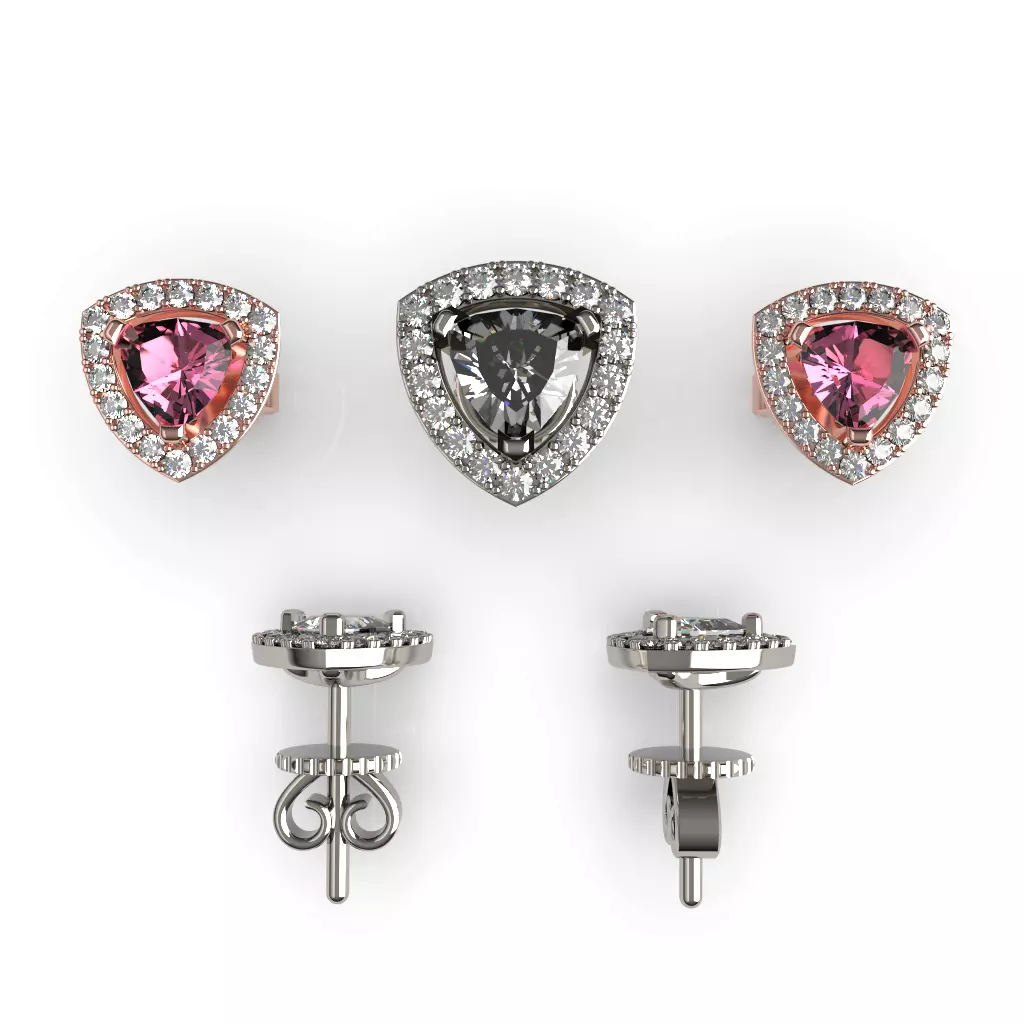 Halo Trillion Diamond Stud Earrings 3D print model_0