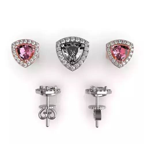Halo Trillion Diamond Stud Earrings 3D print model