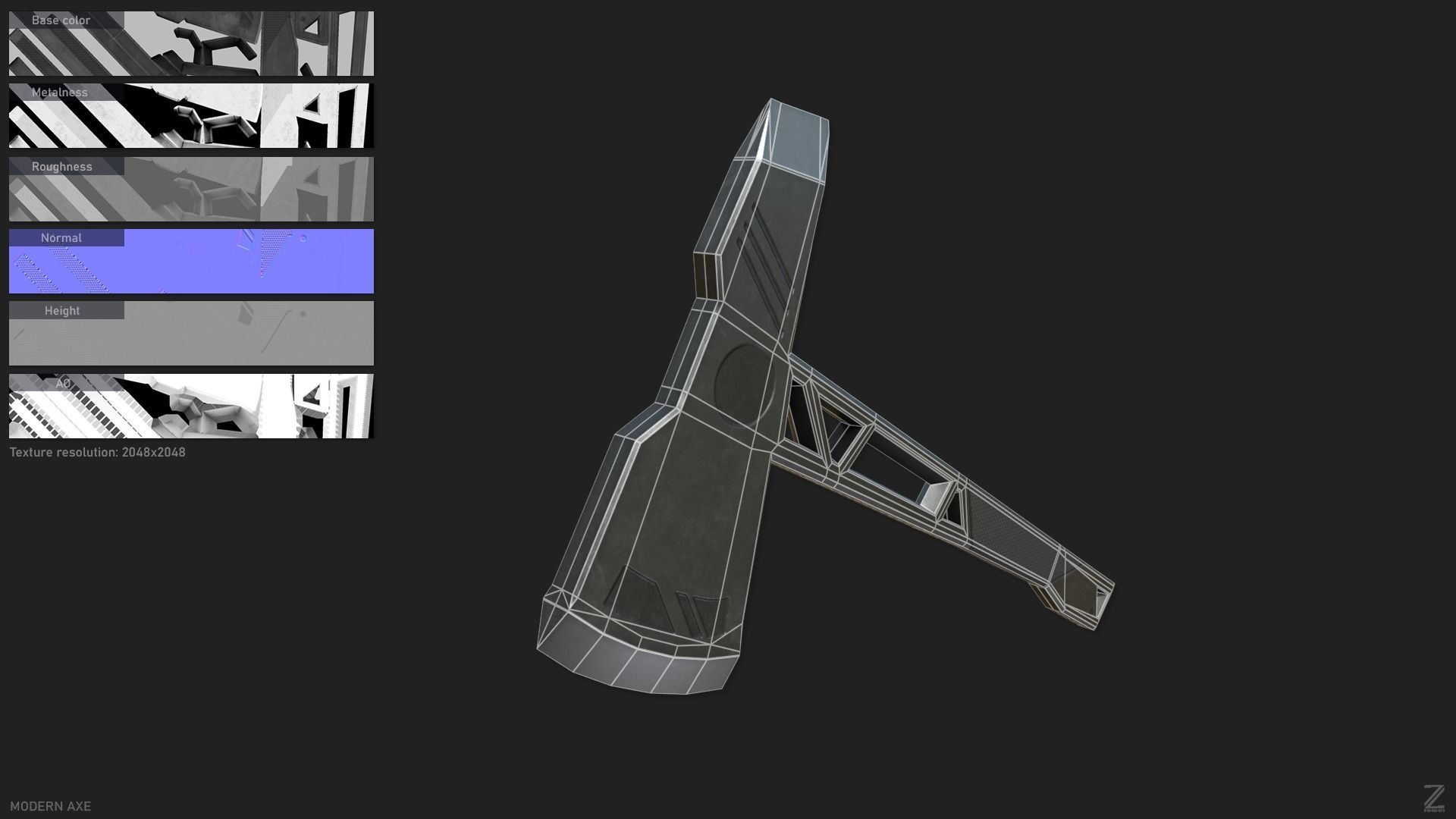 Modern axe Low-poly 3D model_1