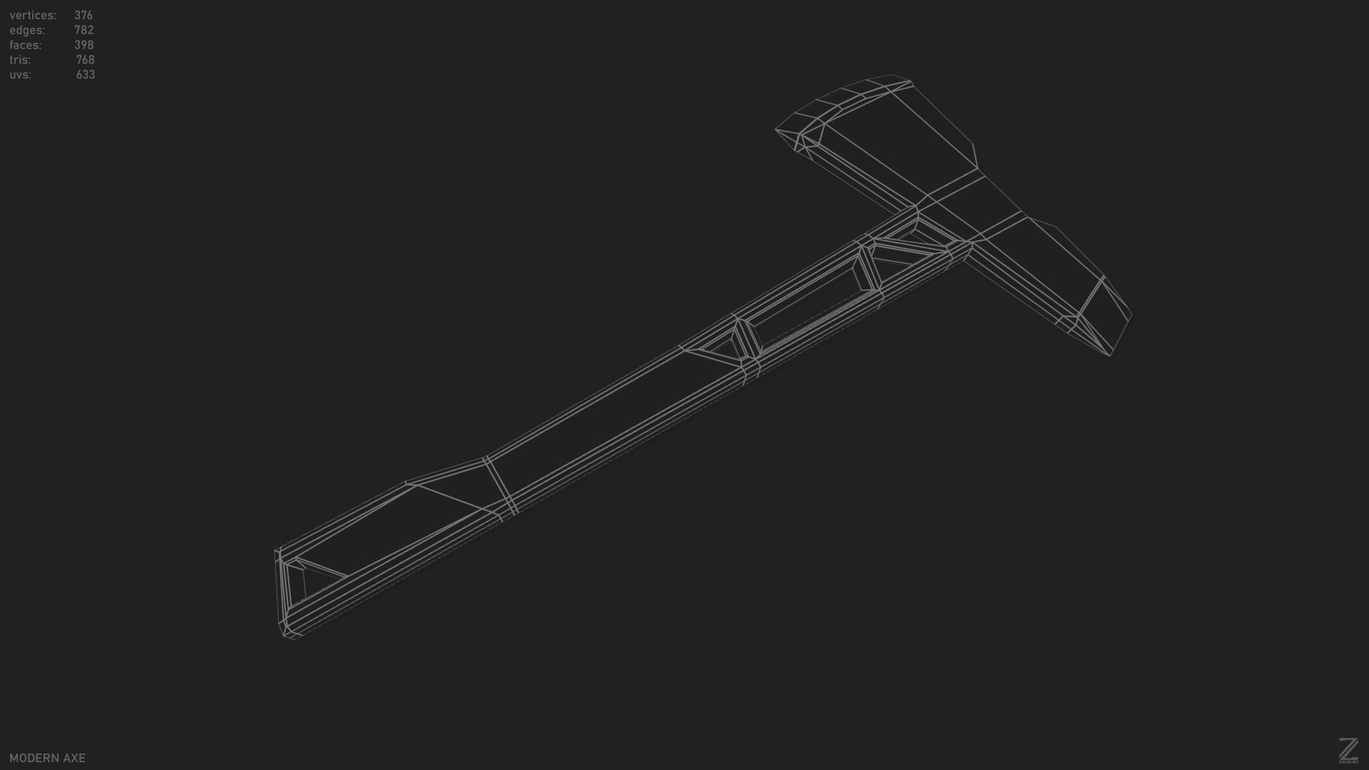 Modern axe Low-poly 3D model_13