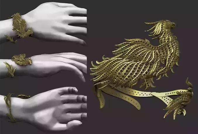 Phoenix Bracelet with brilhants gem 3D print model