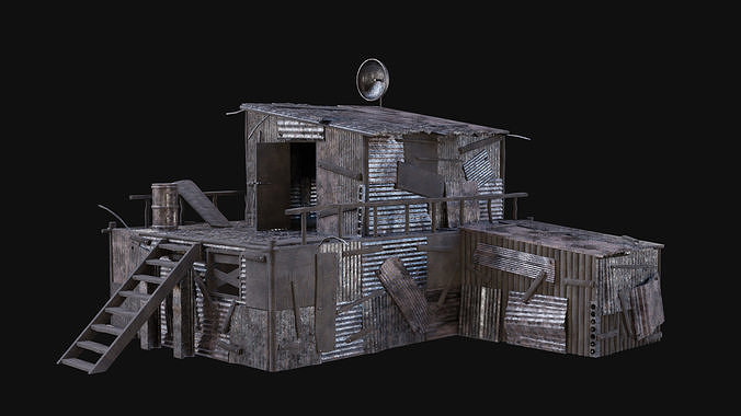 SHELTER POST APO HOUSE HUT IMPROVISED PLATE DEBRIS SURVIVAL AAA Low-poly 3D model 2