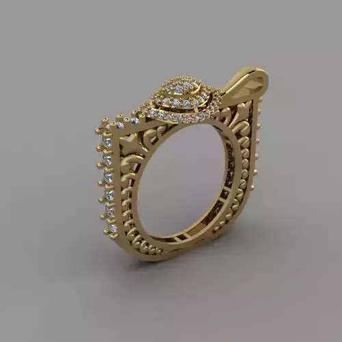 Poat Of Genie Daimond Ring With Antique Plain Work Ring 3d Model