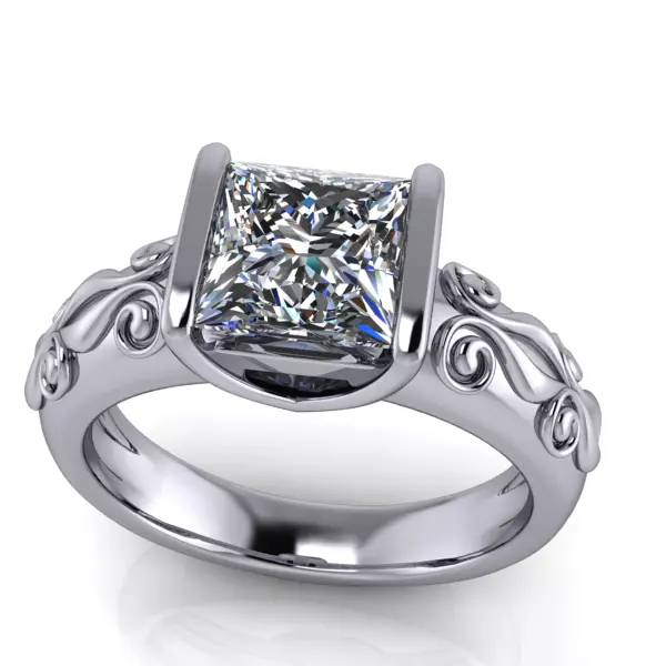 Vintage Princess Cut Solitaire Hand Engrave Style Scroll Ring 3D print model