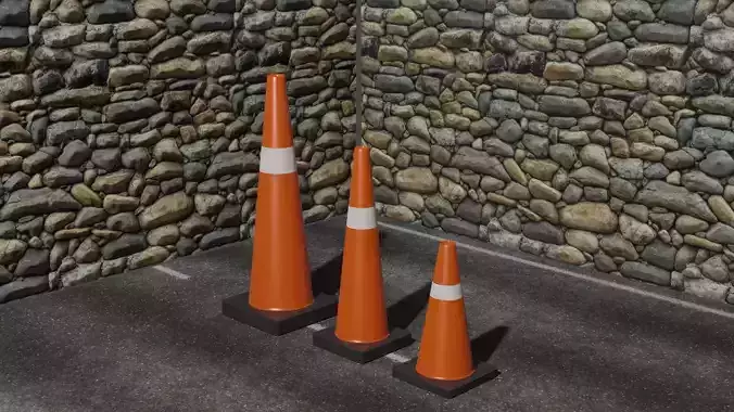 3 Set Traffic Cones Low-poly 3D model
