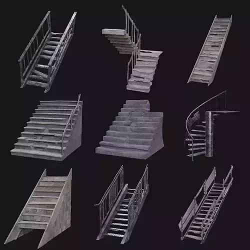 POST APO STAIRS IMPROVISED STAIRCASE COLLECTION PACK AAA Low-poly 3D model