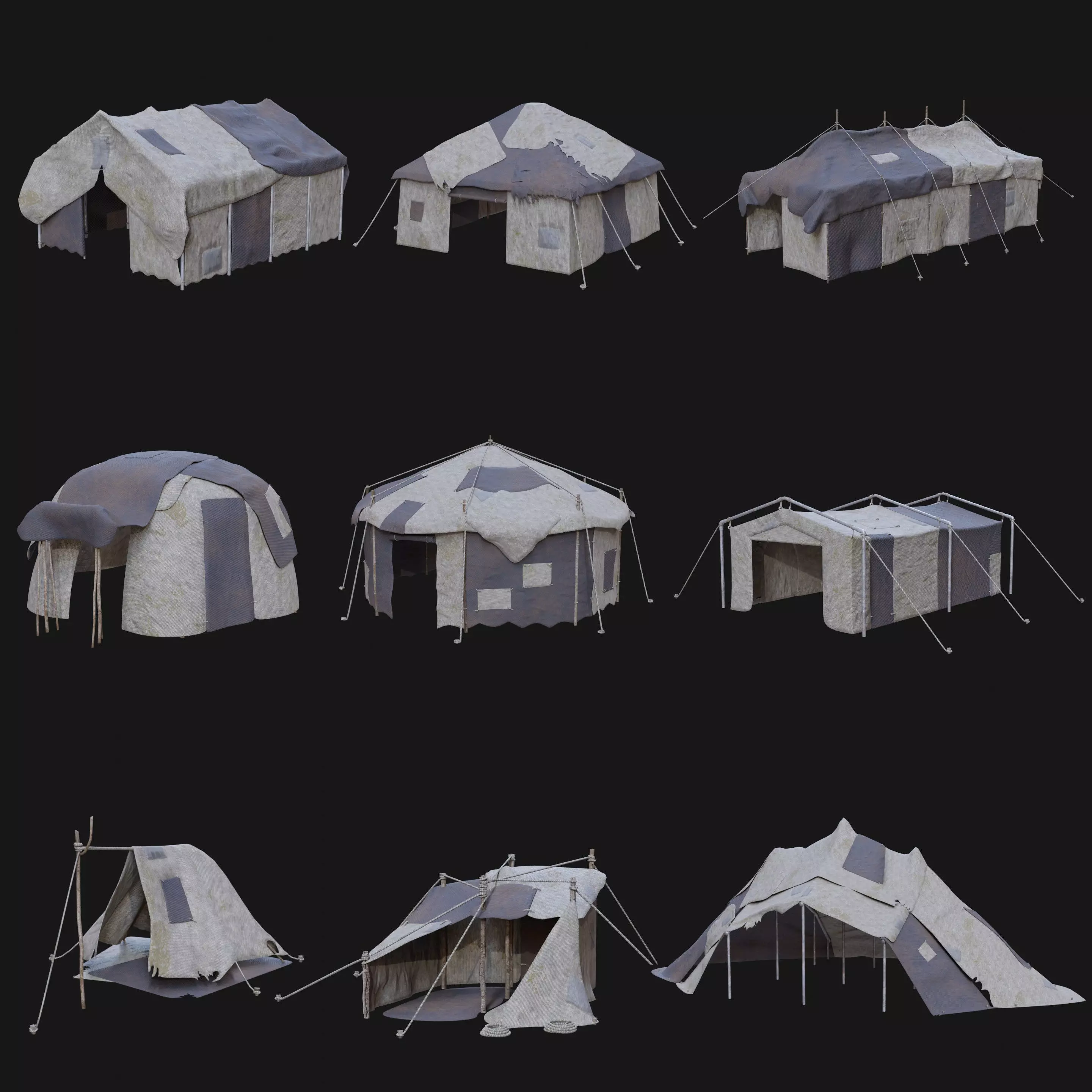 POST APO IMPROVISED TENT SHELTER CAMP BUSH SURVIVAL COLLECTION Low-poly 3D model