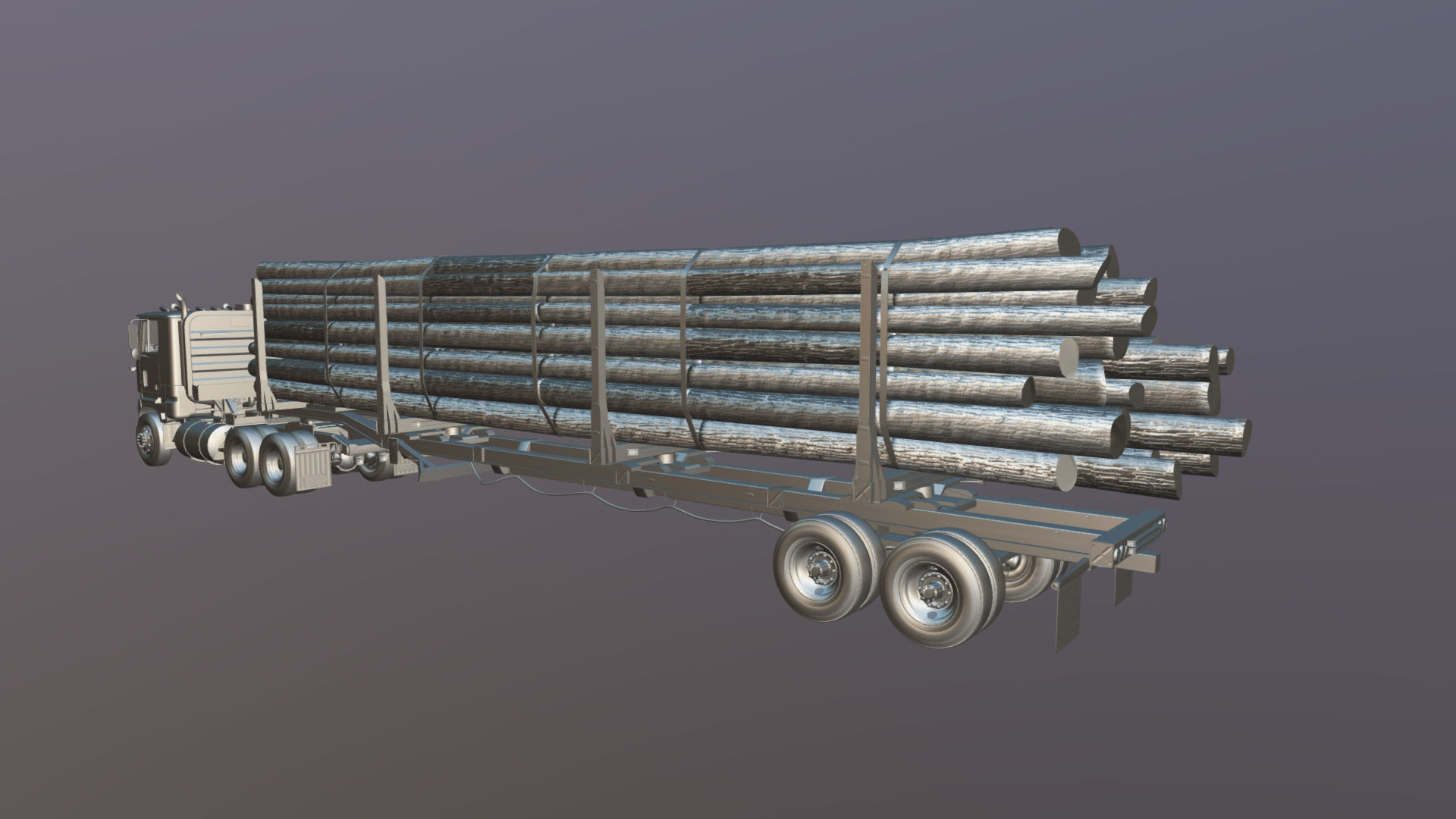 Cabover log semitruck Low-poly 3D model_33