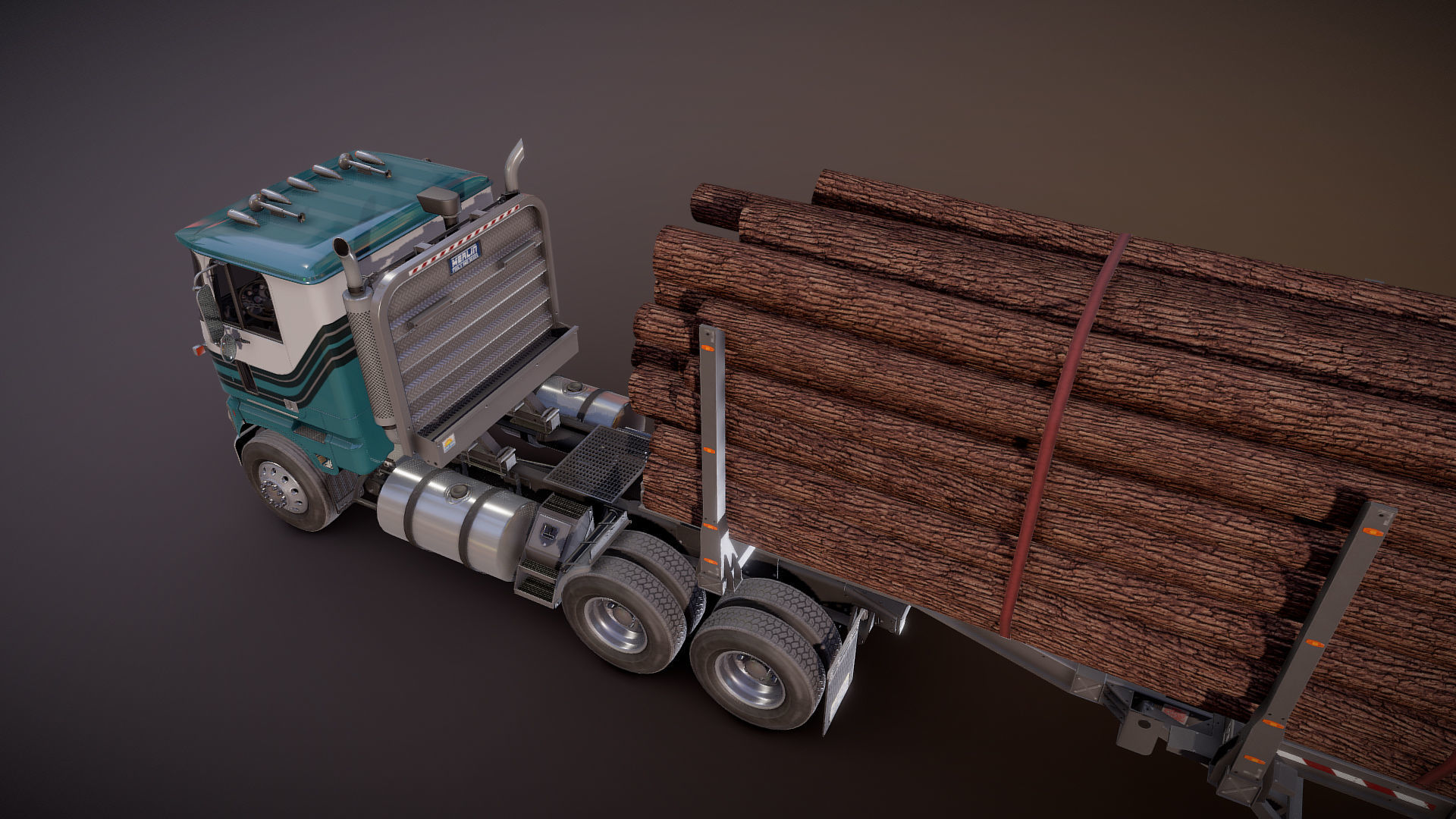 Cabover log semitruck Low-poly 3D model_21